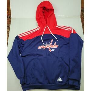 Adidas Washington Capitals 3 Stripe Red Blue Hoodie NHL Hockey Aeroready 2022